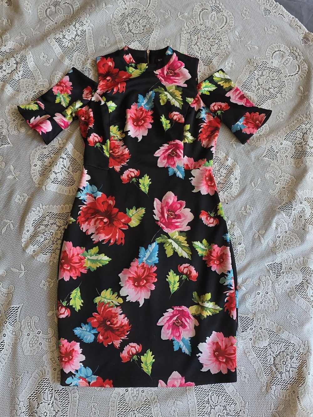 XOXO Black Floral Cold-Shoulder Mini Dress